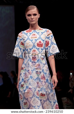 MOSCOW, RUSSIA - SEPTEMBER 04: INTERNATIONAL FASHION TRADE SHOW, Designers present their collections for spring-summer 2015 on September 04, 2014 in Moscow, Russia.