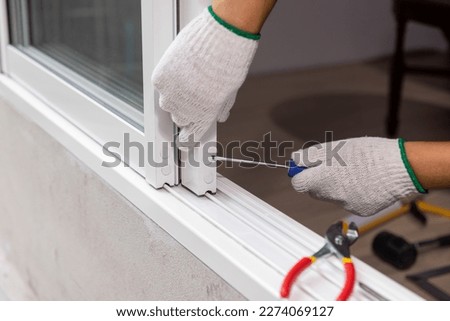 Similar – Image, Stock Photo Repaired glass door