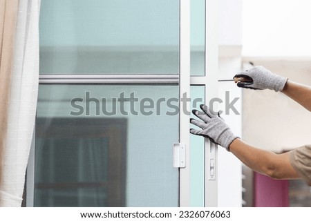 Similar – Image, Stock Photo Repaired glass door