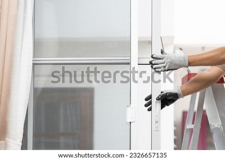 Similar – Image, Stock Photo Repaired glass door