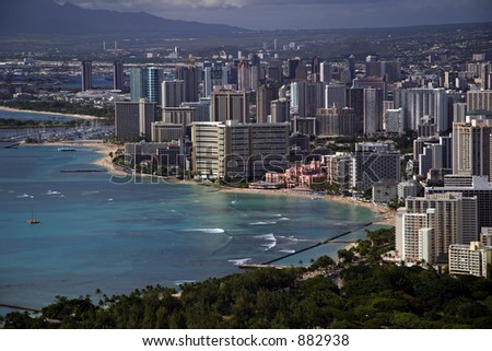 Waikiki Beach - Honolulu, Hawaii (view from Diamond Head Crater) (136mm equiv.)