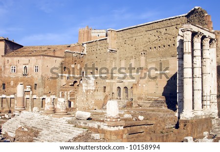 The Forum of Augustus with the Temple of Mars Ultor in the Imperial Forums in Rome, Italy. c 2 BC.