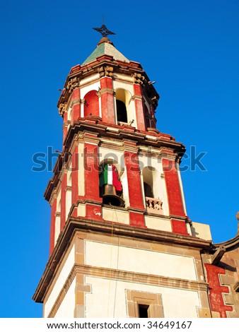 Belltower of the historic Temple of the Congregation in the colonial city of Queretaro, Mexico.