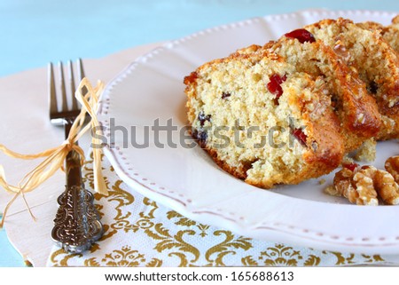 fresh baked homemade cake with walnuts and dry fruits
