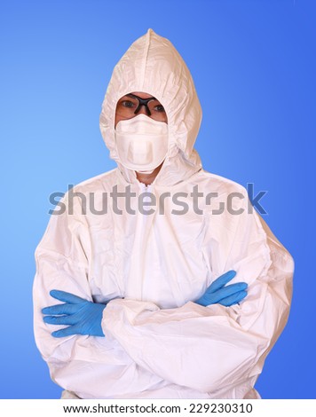 Lab scientist in safety suit