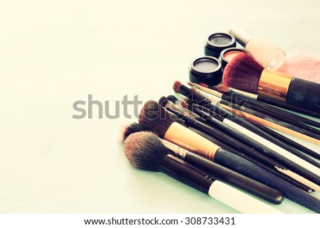 top view of Vintage Make Up set. filtered image.