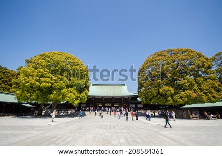 TOKYO, JAPAN - APRIL 15: Meiji-jingu in Tokyo, Japan on April 15, 2014. The most popular historical shrine in Japan
