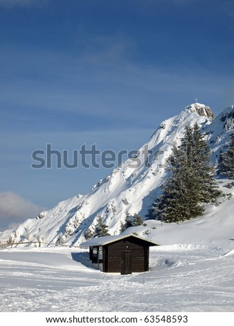 shead in the alps with snow on it and alps in the background