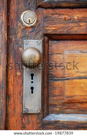 Antique Door Knob On Old Wooden Door With Panels Stock Photo 19877839 ...