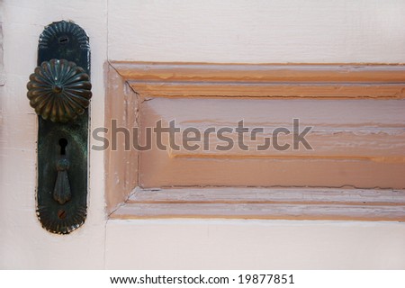 antique doorknob with panel on old door