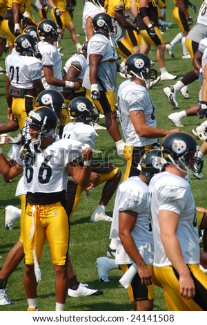 LATROBE, PA  JULY 29, 2008: Pittsburgh Steelers team practicing at training camp at St. Vincent College in Latrobe Pennsylvania for the 2008 2009 football season on July 29, 2008.