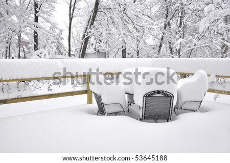 Home patio after a heavy downfall of snow  Blizzard of 2010 in the East Coast