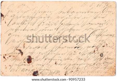 Fragment of an old handwritten letter, written in Germany in 1895. Rich stain and paper details. Can be used for background.