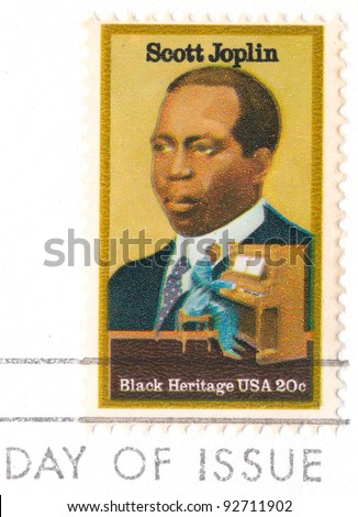 USA - CIRCA 1983:  An old USA postage stamp (campaign poster) issued in honor of the Great American Ragtime Pianist Scott Joplin with inscription \