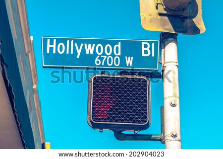 Hollywood boulevard road sign, California, USA