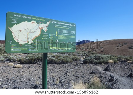 TENERIFE, SPAIN - JANUARY 23: Tracking path map in El Teide National Park on January 23, 2012. Hiking in El Teide is one of the most popular activities in Tenerife island.