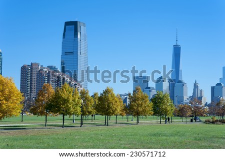 NEW YORK CITY - NOVEMBER 4: New York City skyline from the Liberty State Park on November 4, 2013 in New Jersey City, USA