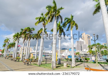PORT LOUIS, MAURITIUS - August 29, 2014: Port Louis waterfront on August 29, 2014 in Port Louis, Mauritius. The city is the country\'s economic, cultural, political center and most populous city.