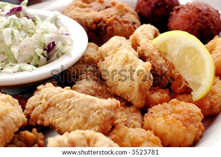 Fried seafood platter.
