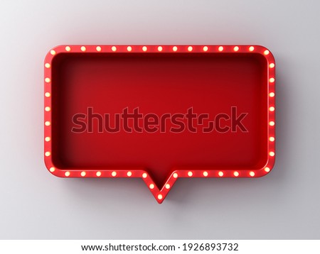 Retro light signboard blank red rounded rectangle pin isolated on white wall background with shadow 3D rendering