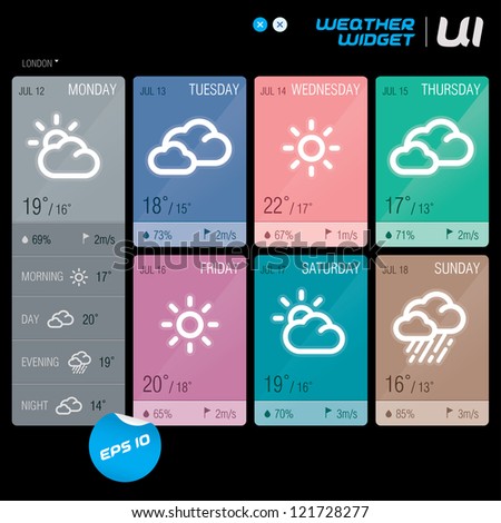 Vector Weather Widget, Button, Sign, Symbol, Emblem, Sticker, Badge, Logo for Web Design, User Interface, Mobile Phone, Baby, Children, People