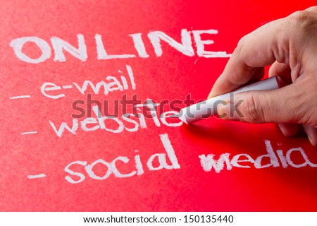 Hand writing ON Line concept with chalk, underline at Website word