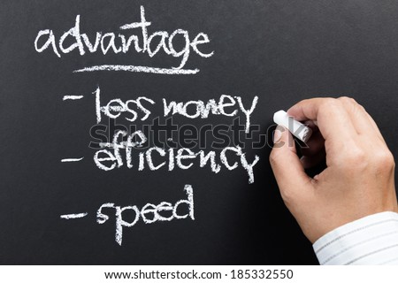 Hand writing a competitive advantage of business concept with chalk