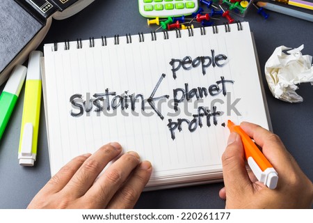 Handwriting of Sustainability development concept in notebook