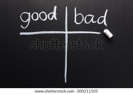 Handwriting of Good and Bad sorting table with chalk