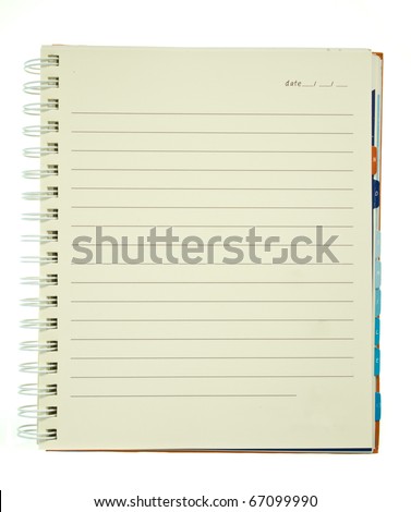 Yellow page spiral notebook with alphabet tab isolated on white background