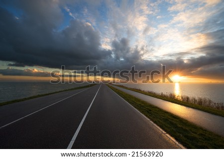 road towards the sunset (Marken the Netherlands)