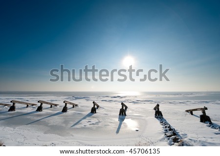 Ice breakers in winter (Marken small village near Amsterdam)