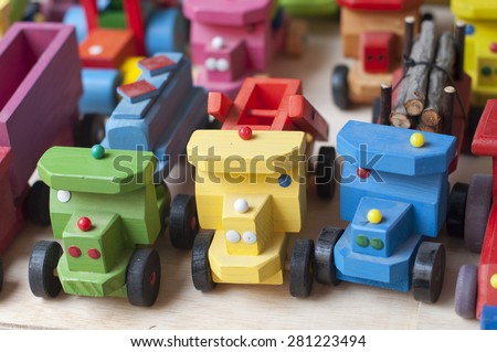 Handmade wood vehicles. Toys for children.