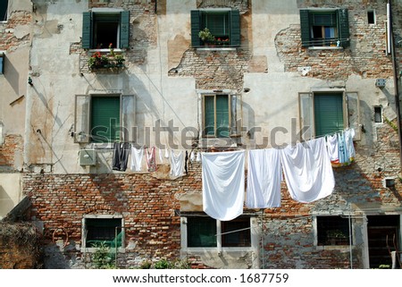 Old house in venice, europe. Sun as clothes dryer :-)