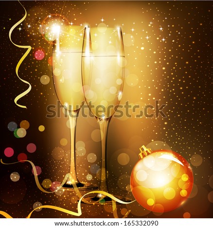 Christmas holiday background with two glasses of champagne