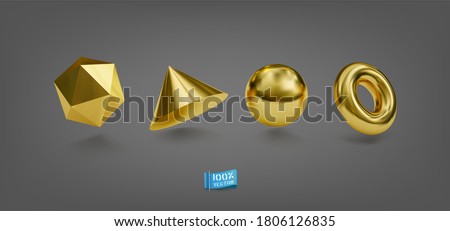 Vector Set of Realistic Golden Geometric Forms. Isolated geometry objects metallic color. Decorative Elements for design.