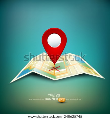 vector background with folded maps with red point markers