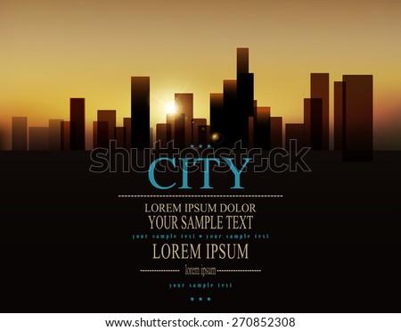 Vector background with urban landscape (buildings and sunrise)