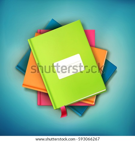 Vector background: books and magazines lying on derevyannos table with a card for the text. The top view