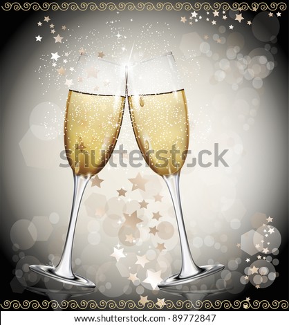 New Year  background with two glasses of wine, the stars (JPEG version)