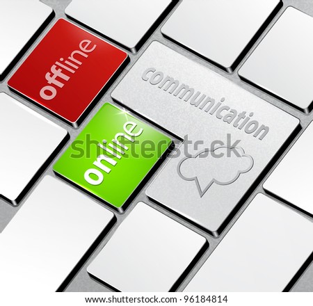 vector background with a computer keyboard and the word communication,on-line,off-line