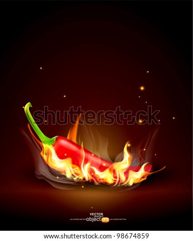 vector flaming red chili on a brown background