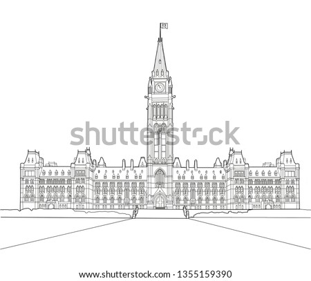 A vector drawing of the Canadian House of Parliament, Ottawa, Ontario, Canada