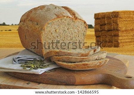 Pumpkin seed bread with pumpkin seeds with haystack