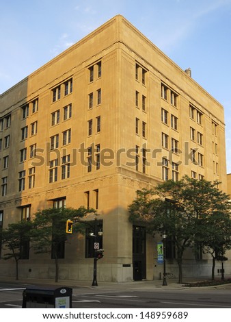 HAMILTON, ONTARIO - JULY 2013:1930\'s Office block, Hamilton, 21 July, 2013. Plans are being made by the City of Hamilton to revitalize its once glorious downtown, particularly parks and amenities