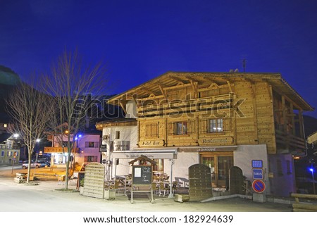 LES HOUCHES, FRANCE - MARCH 19:  Bar/Restaurant, Les Houches, France, 19 March 2014. Les Houches provides a training ground for the French National Ski Team and Ski Club of Great Britain.