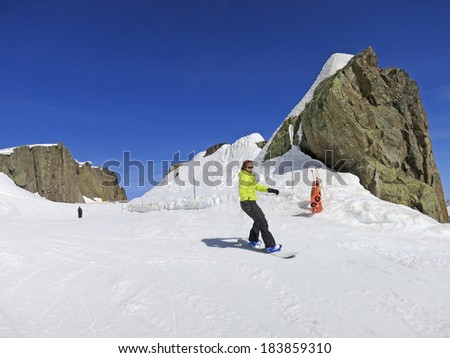 CHAMONIX, FRANCE - MARCH 17: Skier, Brevant, Chamonix, France, 17 March 2014. Chamonix is one of the oldest ski resorts in France and the \