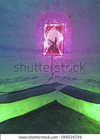 CHAMONIX, FRANCE - MARCH 2014: Lights, Ice Cave, Mer de Glace,Chamonix, France, 17 March 2014. Chamonix is one of the oldest ski resorts in France and the \