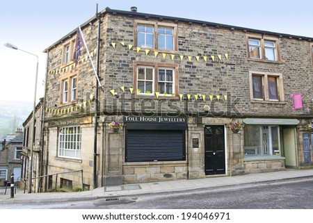 RIPPONDEN, UK - MAY 19: Shop, Ripponden, West Yorkshire, England, UK, 19 May 2014. Ripponden is a village that the Grand Depart (Tour de France) will pass through on the 6th July 2014.