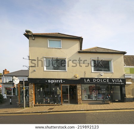 BISHOP\'S STORTFORD, UK - SEPTEMBER 22, 2014: Shops. Bishop\'s Stortford is a historic market town in the county of Hertfordshire in England and just west of the M11 motorway